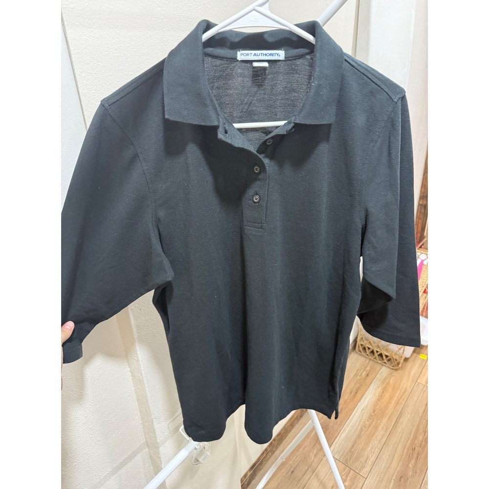 Minimalist Basic Essentials Polo Shirt Black Medium 3/4 Sleeve Port Authority